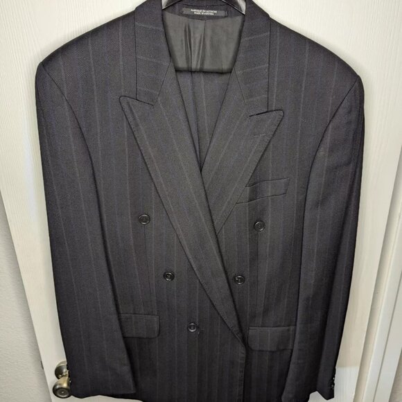 BAUMLER SUIT - JACKET/BLAZER + SUIT PANTS WOOL BLEND IN NAVY (56 44R 32x30) - Picture 1 of 16